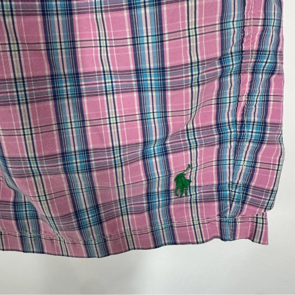 Mens' Vintage Polo Ralph Lauren Pink Plaid Swim Trunks Size Medium